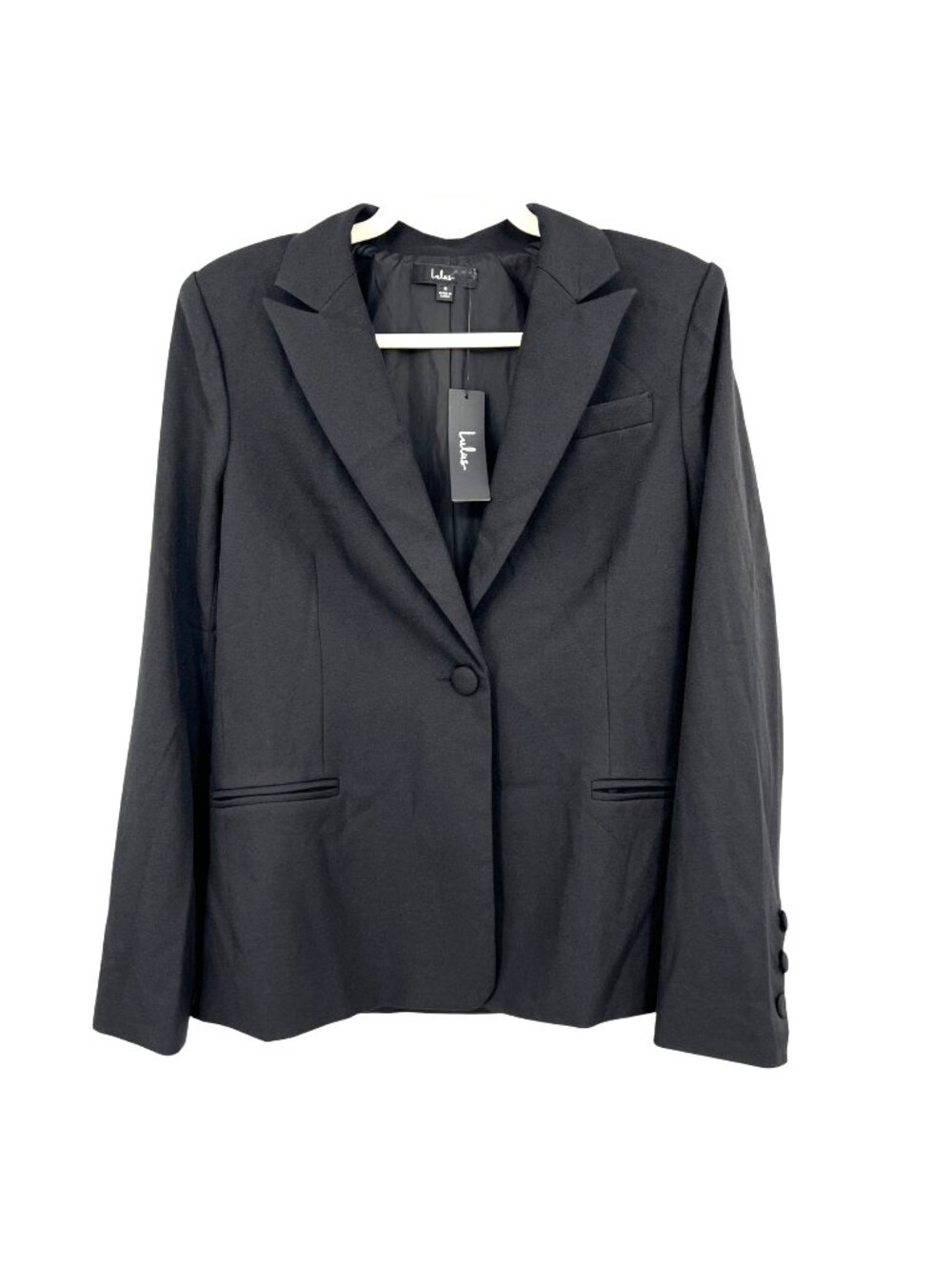 Lulus Black Blazer Jacket Shoulder Pads Single Button Closure Size Small NWT